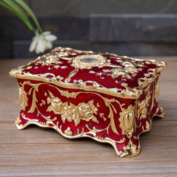 Jewelry Boxes for Women, Luxury Vintage Rose Pastoral Style Trinket Organizer Storage Box for Women and Girls, Suitable for Trinket Vintage Trinket Gemstone Storage(Red)