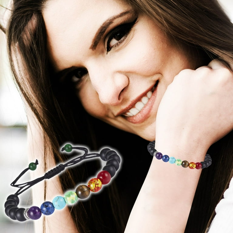 Jewelry Bracelets Seven Veins Energy Bracelet For Men Women Colorful Stone Rock Chakra Beads Elastic Natural Stone Bracelet Accessories for Women Walmart