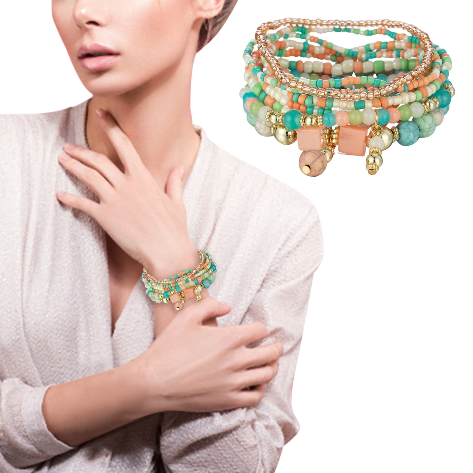 Women Bracelets Set Boho Gem Shell Turtle Leaf Bead Chain Leather Multilayer  Bracelet Charm Lady Gold Jewelry Gift - Bracelets - AliExpress