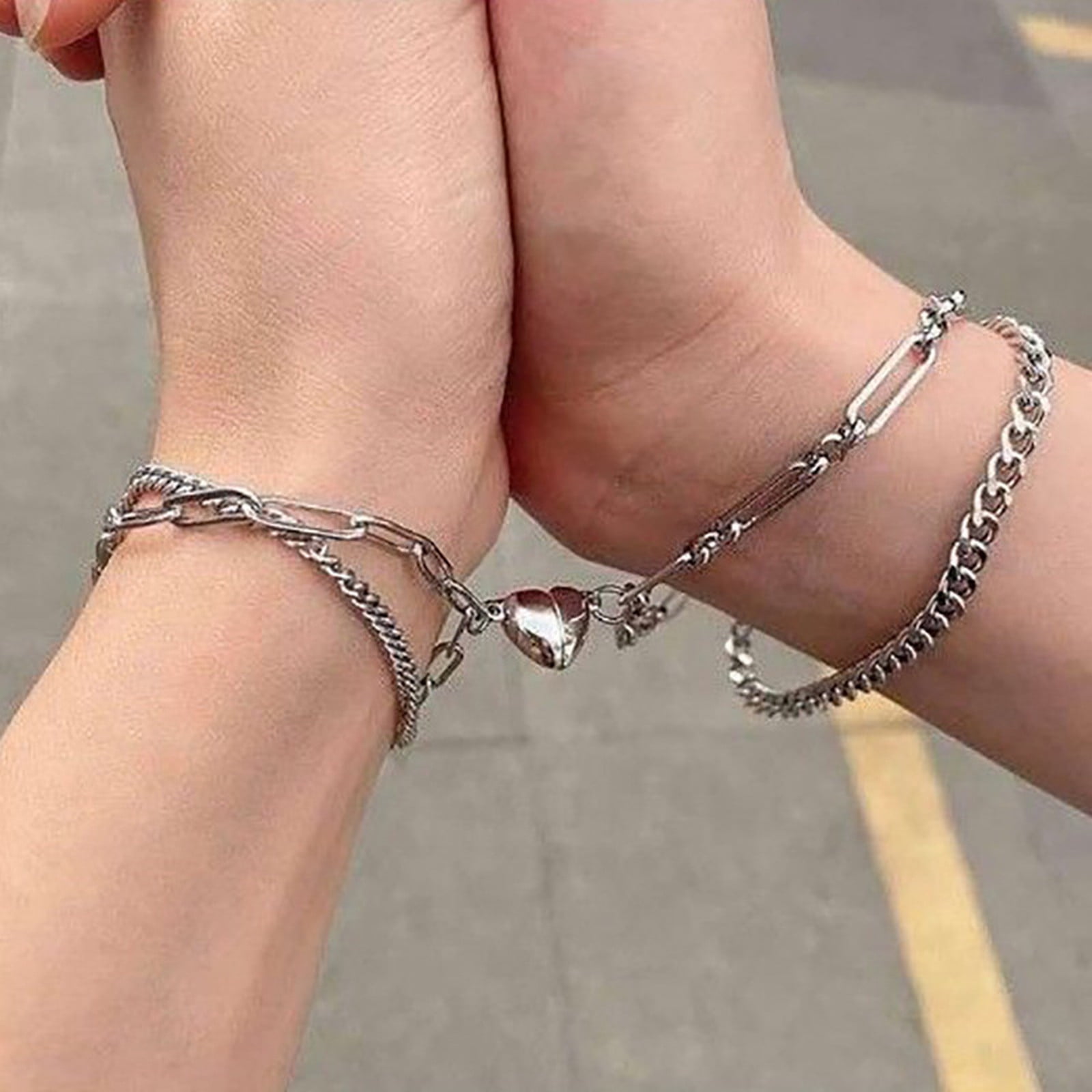 liforlove 2Pcs Heart Magnetic Bracelet Couples Bracelets Vows of Eternal  Love Jewelry Gift Rubber Rope Relationship Bracelet Friendship Matching