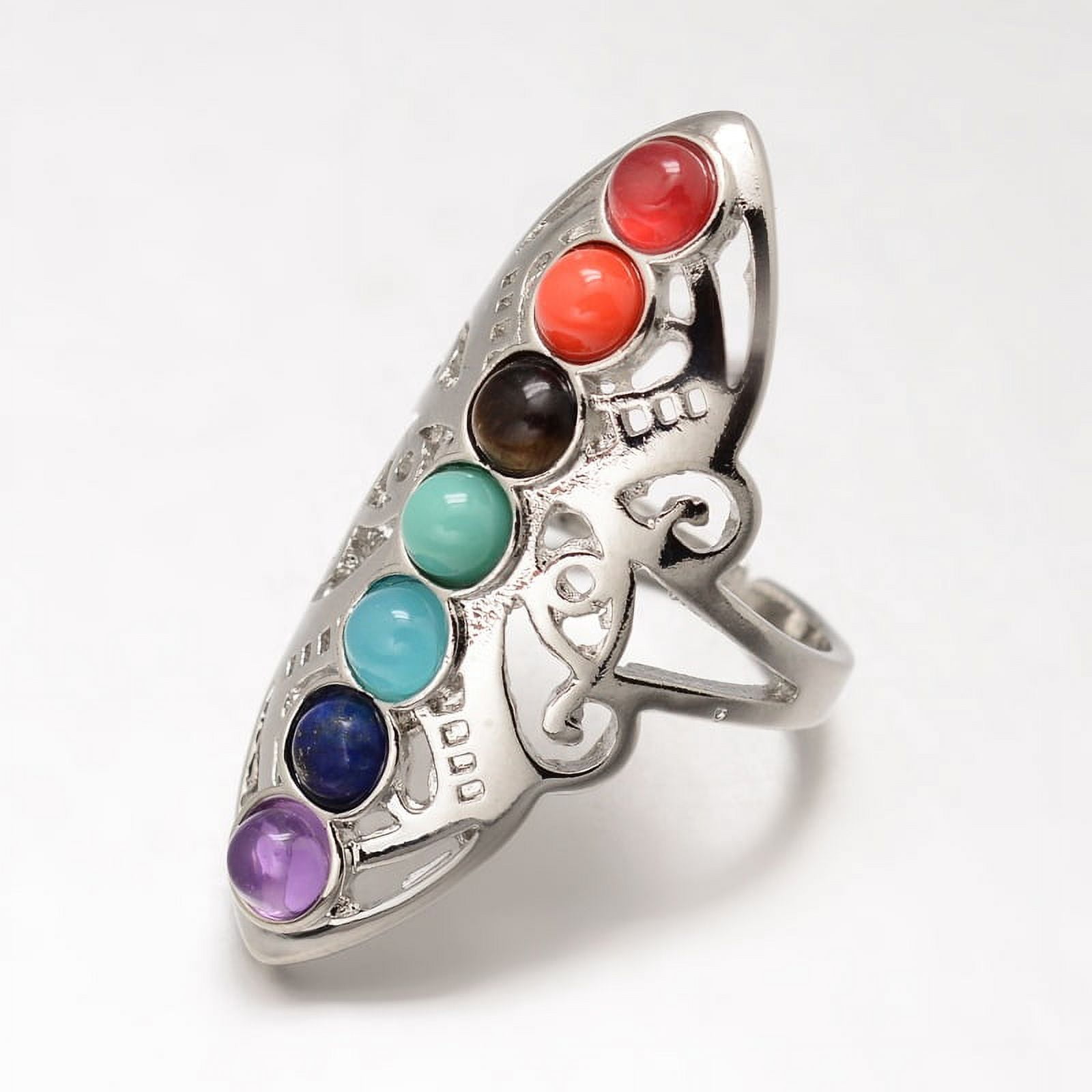 Jewelry Brass Natural/Mixed Stone Finger Rings Wide Band Rings Hollow ...