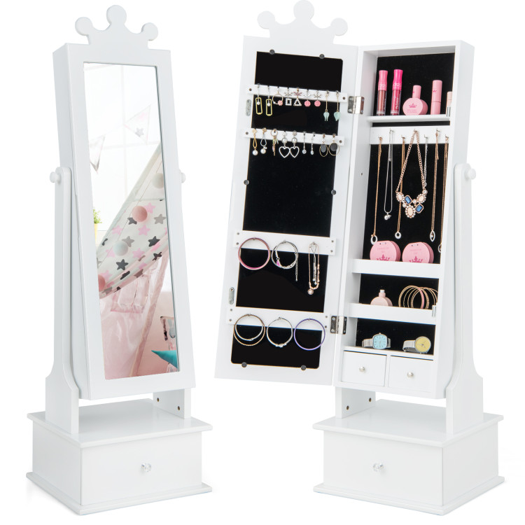 Jewelry Armoire with Full Length Mirror and Drawers,Kids Vanity
