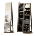 thumbnail image 1 of Jewelry Cabinet, Rotating Jewelry Armoire, Full Length Mirror with 360° Swivel Base, Lockable Storage, Necklace Hooks, Ring Slots, Bracelet Rod, Antique Brown for Bedroom Walk In Closet, 1 of 11