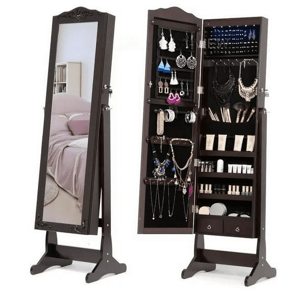 Jewelry Cabinet with Mirror, Black