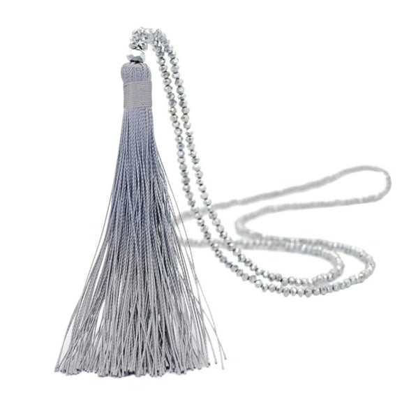 Jewelry Chain Sweater Boho Vintage Women Bead Long Gl Drop Necklace Tassel Necklaces Pendants Necklaces for Women Cotton Grey