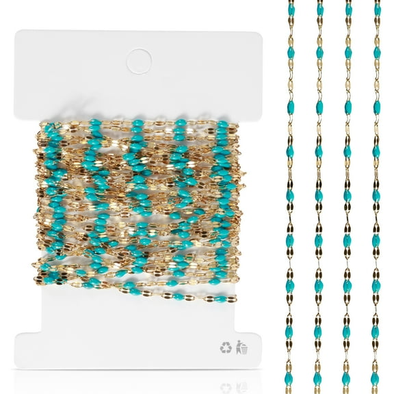 Jewelry Chains 16.4 Feet/5M Gold Plated Stainless Steel Jewelry Chains Roll Colorful Enamel Beads Chain Decorative Chain Craft Chain Roll DIY Necklace Bracelet Chains for Jewelry Making