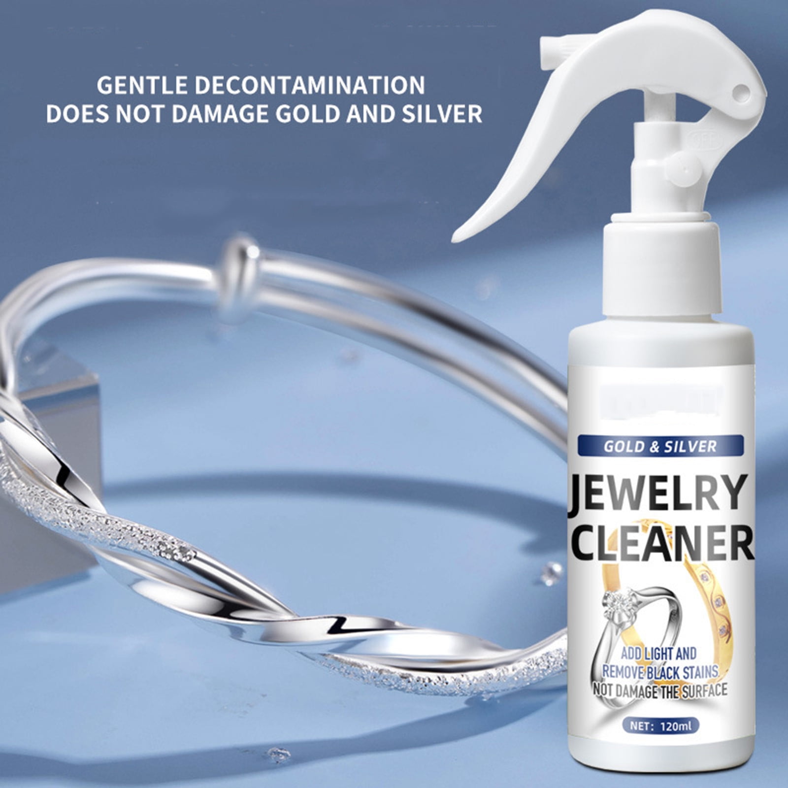CTEEGC Jewelry Cleaner,120ml Silver Jewelry Cleaner,Instant Tarnish Remover,Liquid Jewelry Cleaner, Anti Tarnish Silver Polish Spray, Eco Friendly Jewelry Cleaner, Silverware Cleaner Solution for Home