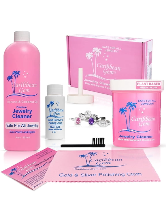 Jewelry Cleaner 16oz & 8oz, Basket, Brush, Polishing Cream & Polishing Cloth - Jewelry Cleaning Kit for All Gold, Silver, Diamonds, Rings, Necklaces, Gems, Precious Stones & Metals