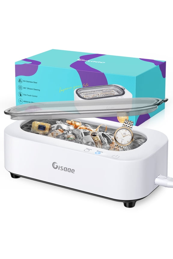 Jewelry Cleaner, 48kHz Professional Ring Cleaner with 2 Modes, 12oz Jewelry Cleaner Ultrasonic Machine for Glasses, Watch Band, Retainer, Denture, Razor, Silver