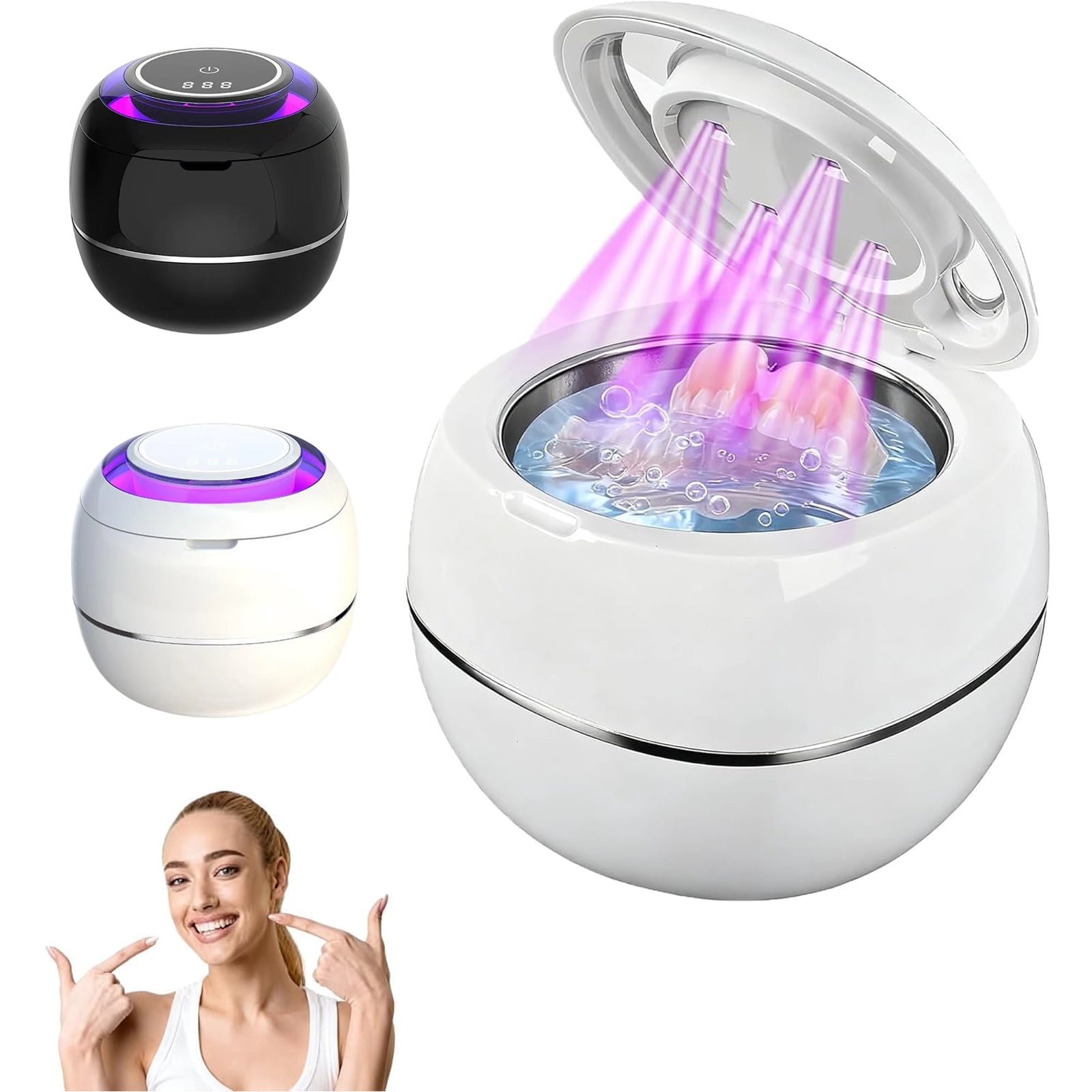 Jewelry Cleaner Solution, Shinery Jewelry Cleaner, Uv Black Light, Ultraviolet Light, Mouthguard, Mouth Guards, Accessories, Jewelry Cleaner Cloth, White Round Machine, 3 Set,