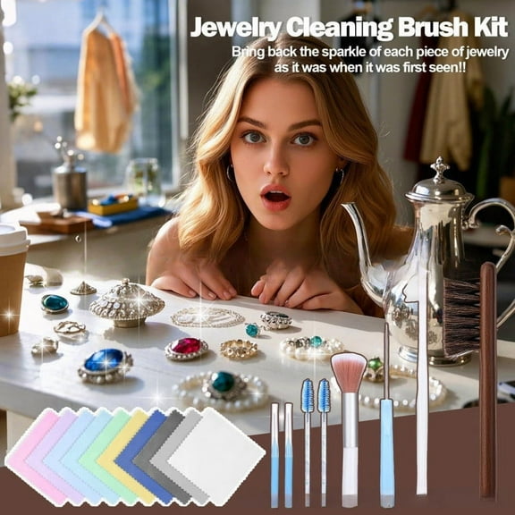 Jewelry Cleaning Kit 18 Piece,Comprehensive Jewelry Cleaning Brush Tool Set,Gentle Dirt and Grime Removal for Rings,Necklaces and Bracelets,Durable and Safe Tools for Home or Professional Use-A