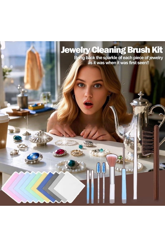 Jewelry Cleaning Kit 18 Piece Professional Tools, QQZ Comprehensive Brush Set for Rings Necklaces, Durable Safe Brushes Jewelry Cleaner Tool Kit for Gold Silver Gemstones