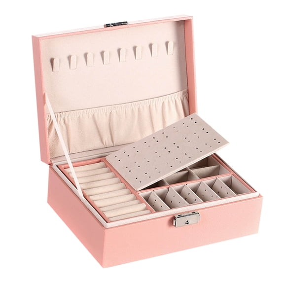 Jewelry On Jewelry Organizer Box Leather Large Jewelry Boxes Earrings Holder Organizer Storage Case Double Layer Display With Removable Tray Elegant Jewelry Box Pink
