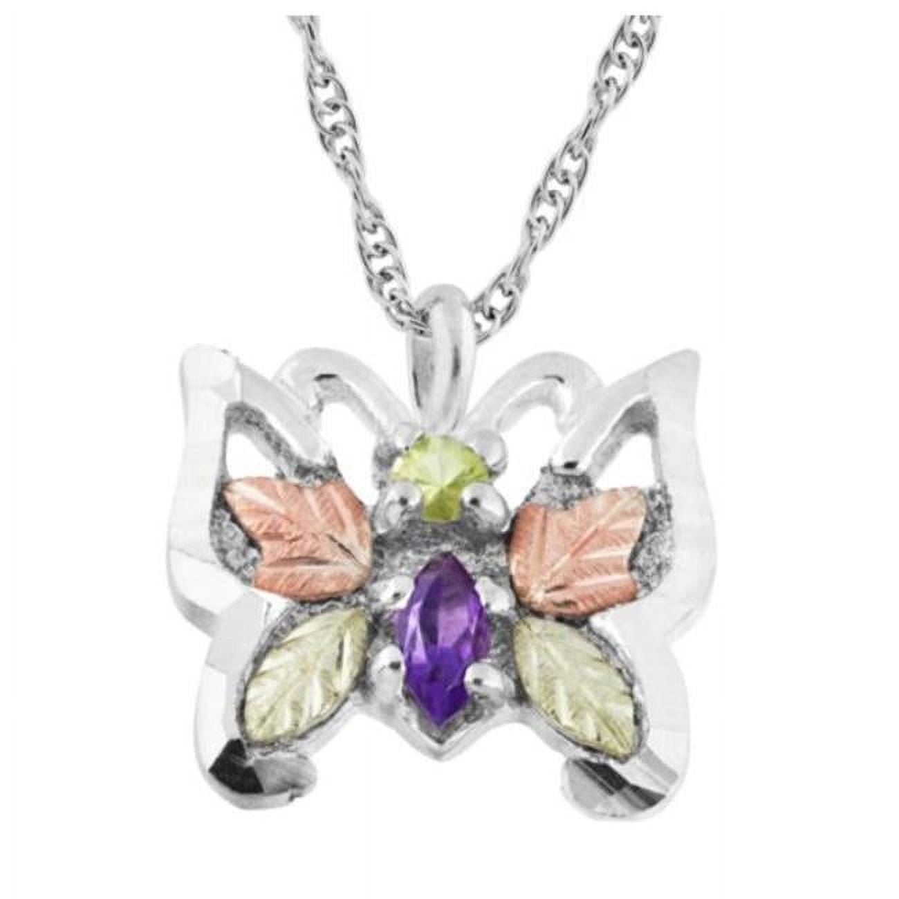 BLACK HILLS GOLD Jewelry Coleman Peridot and Amethyst 10kt and 12kt and Sterling Silver Butterfly Pendant, 18