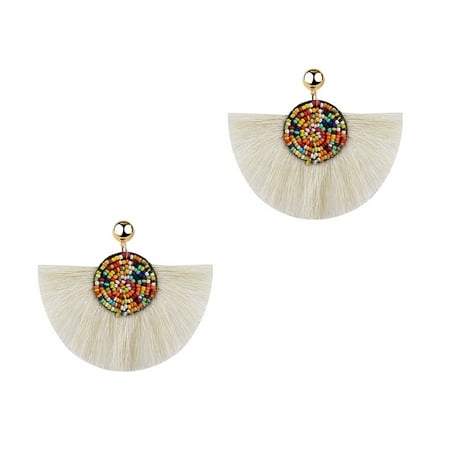 Jewelry Collection Bora Beaded Fringe Statement Earrings, White Multi