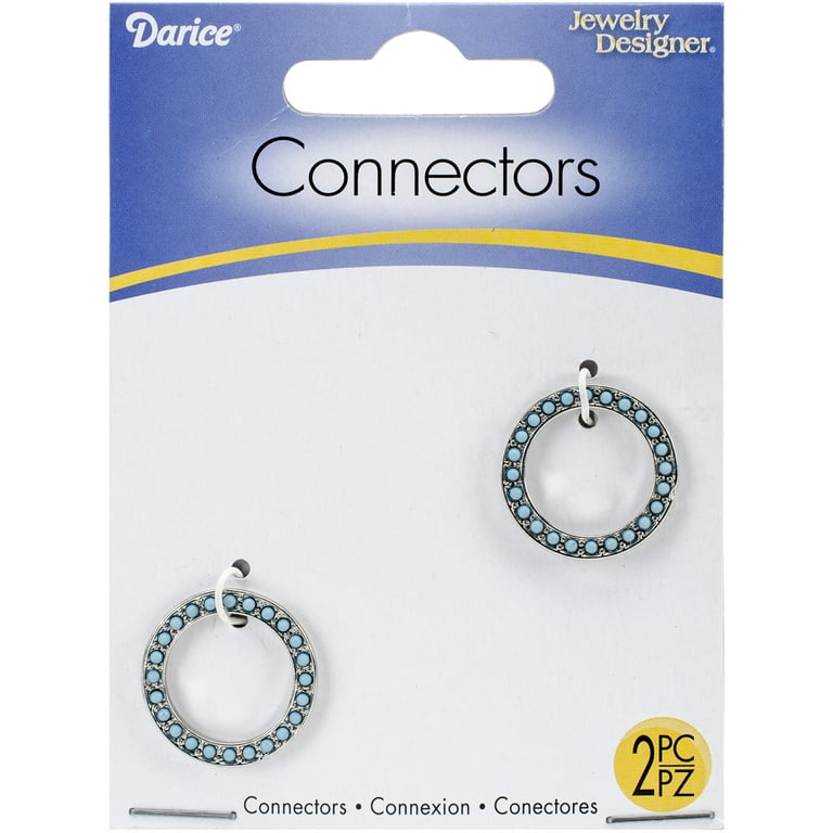 Jewelry Connectors: Circle, Silver and Turquoise, 2cm, 2 pieces