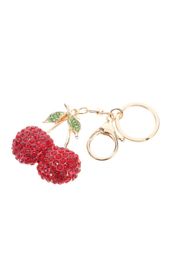 Styling Ring Charming Backpack Cherry Rhinestone Keychain