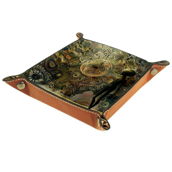 Jewelry Dish Trinket Tray Home Decor Wedding Gift for Her Small Ring Holder Alien Standing Bizarre Pattern Flag, 16x16cm