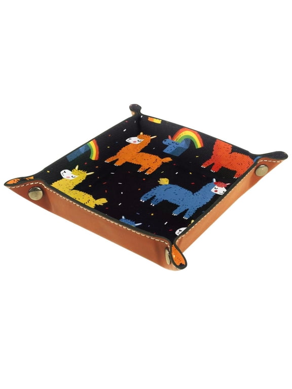 Jewelry Dish Trinket Tray Home Decor Wedding Gift for Her Small Ring Holder Alpaca and Rainbow Flag, 16x16cm