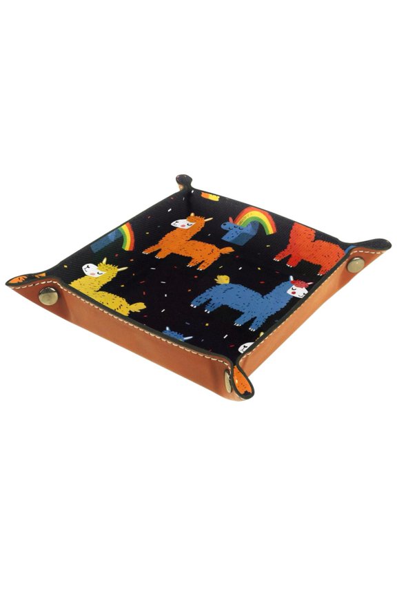 Jewelry Dish Trinket Tray Home Decor Wedding Gift for Her Small Ring Holder Alpaca and Rainbow Flag, 16x16cm