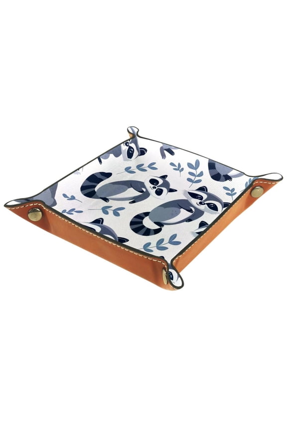 Jewelry Dish Trinket Tray Home Decor Wedding Gift for Her Small Ring Holder Cartoon Raccoons Patterns Flag, 16x16cm