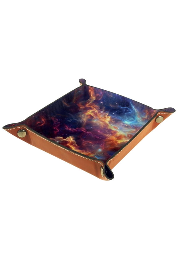 Jewelry Dish Trinket Tray Home Decor Wedding Gift for Her Small Ring Holder Colorful Galaxy Shining Stars Flag, 16x16cm