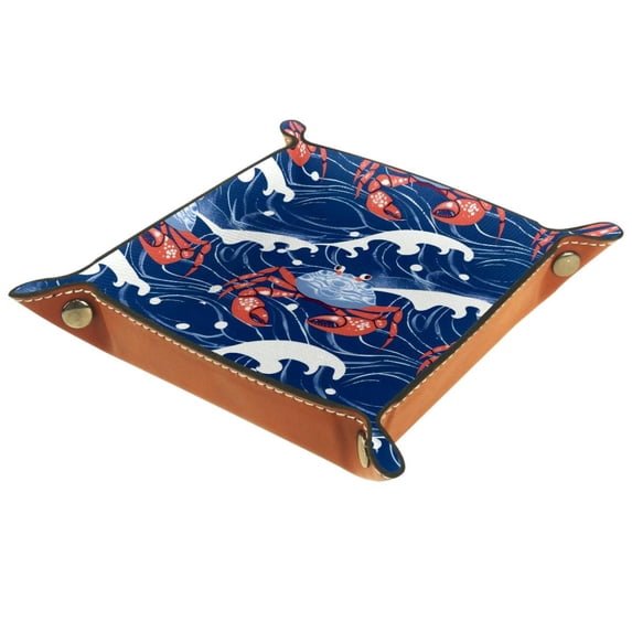 Jewelry Dish Trinket Tray Home Decor Wedding Gift for Her Small Ring Holder Cute Crab Blue Wave Pattern Flag, 16x16cm
