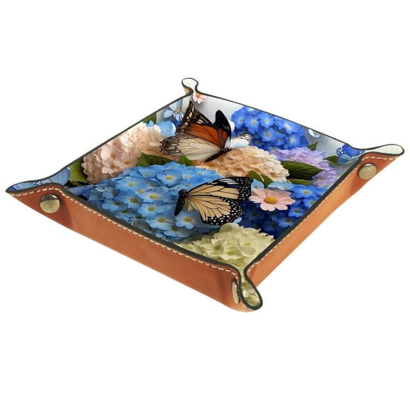 Jewelry Dish Trinket Tray Home Decor Wedding Gift for Her Small Ring Holder Daisies Floral Butterfly Flag, 16x16cm