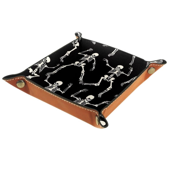 Jewelry Dish Trinket Tray Home Decor Wedding Gift for Her Small Ring Holder Dancing Skeleton Pattern Flag, 16x16cm