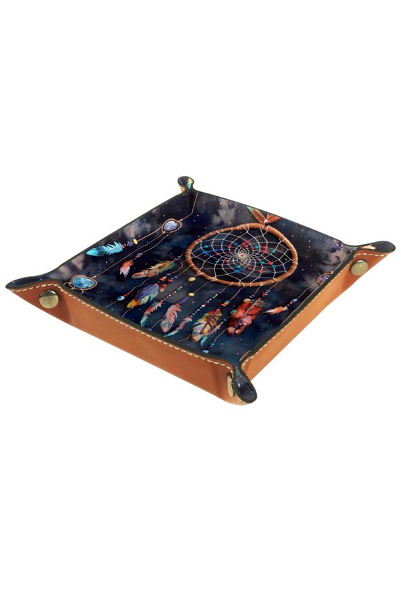Jewelry Dish Trinket Tray Home Decor Wedding Gift for Her Small Ring Holder Dream Catcher Pattern Flag, 16x16cm