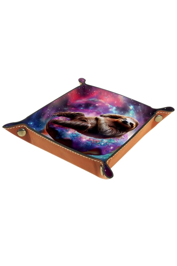 Jewelry Dish Trinket Tray Home Decor Wedding Gift for Her Small Ring Holder Galaxy Sloth Lying Donut Flag, 16x16cm