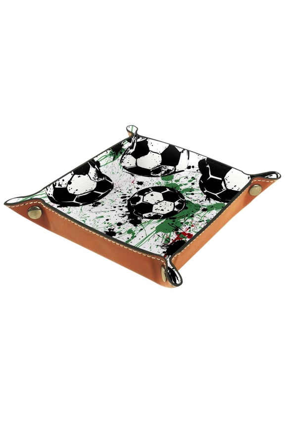 Jewelry Dish Trinket Tray Home Decor Wedding Gift for Her Small Ring Holder Grunge Splashes Soccer Pattern Flag, 16x16cm