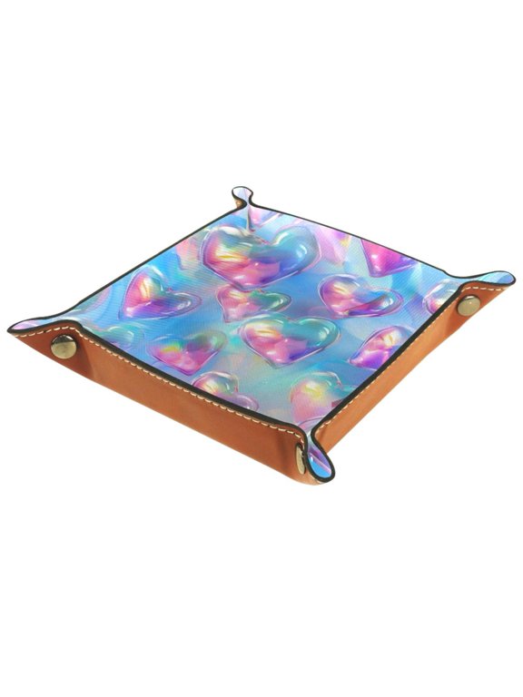 Jewelry Dish Trinket Tray Home Decor Wedding Gift for Her Small Ring Holder Love Hearts Rainbow Flag, 16x16cm
