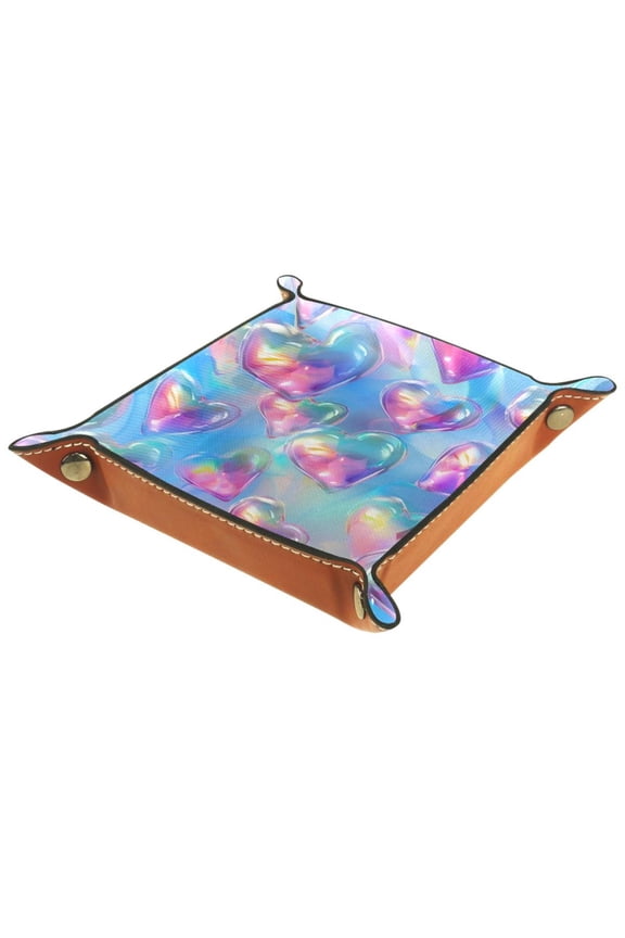 Jewelry Dish Trinket Tray Home Decor Wedding Gift for Her Small Ring Holder Love Hearts Rainbow Flag, 16x16cm