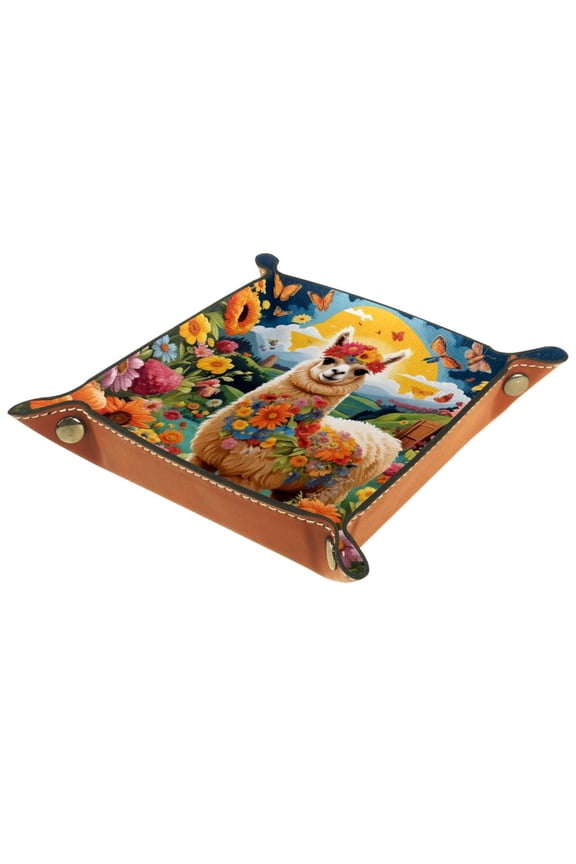 Jewelry Dish Trinket Tray Home Decor Wedding Gift for Her Small Ring Holder Sunflower Butterfly Alpaca Flag, 16x16cm