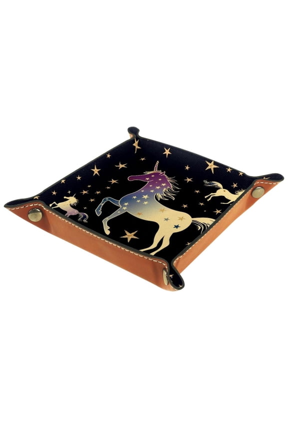 Jewelry Dish Trinket Tray Home Decor Wedding Gift for Her Small Ring Holder Unicorn Magic Stars Pattern Flag, 16x16cm