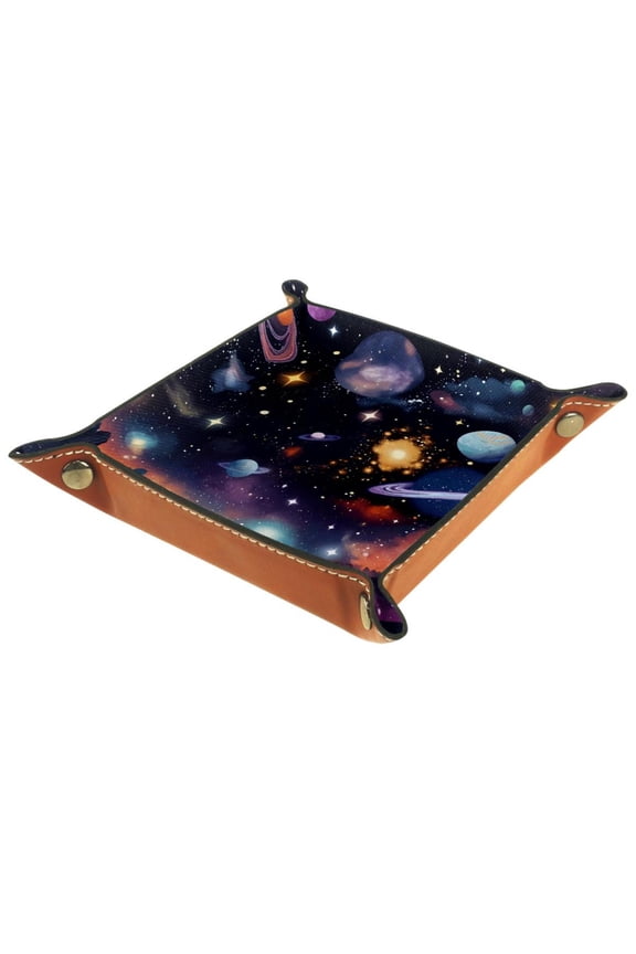 Jewelry Dish Trinket Tray Home Decor Wedding Gift for Her Small Ring Holder Universe Space Cosmic Stars Flag, 16x16cm