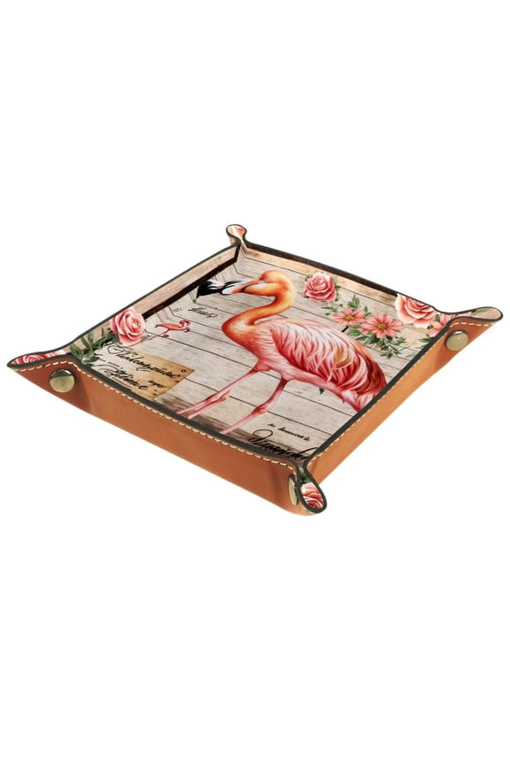 Jewelry Dish Trinket Tray Home Decor Wedding Gift for Her Small Ring Holder Vintage Letter Flamingo Flower Flag, 16x16cm