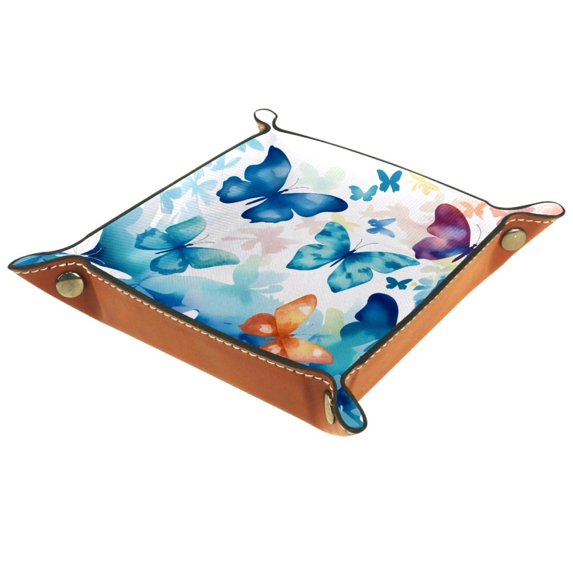 Jewelry Dish Trinket Tray Home Decor Wedding Gift for Her Small Ring Holder Watercolor Butterflies Pattern Flag, 16x16cm