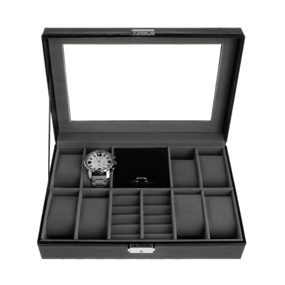 Jewelry Display Container Watch 8+2 Slots Grids For Ring Ear Stud Earrings Watches Storage Organizer Faux Leather High Luxury