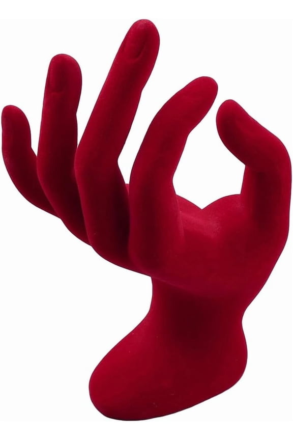 Jewelry Display Hand Form Ring Holder With Red Velvet - 1.8 x 3.2 x 6.5 Inch Rack Model for Bracelet Necklace Watch - Resin Display