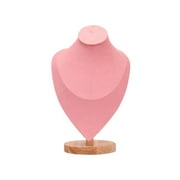 Jewelry Display Mannequin Bust Necklace Stand Protective Multipurpose Wooden Base Pink for Countertops, Retail Stores 25x17x10.5cm