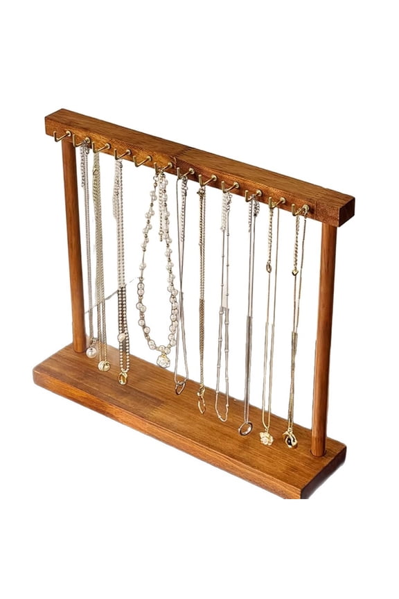 Jewelry Display Stand Height Necklace Holder with 12 Hooks Wood Jewelry Hanger Display with Gold Hooks for Hanging Necklace Bracelet Watchs