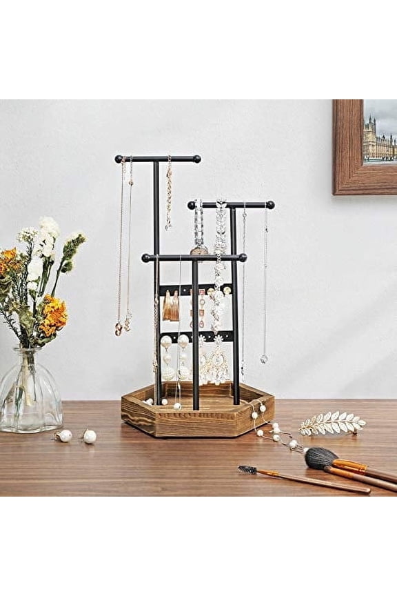 Jewelry Display Stand Holder, Metal and Wood Jewelry Tree