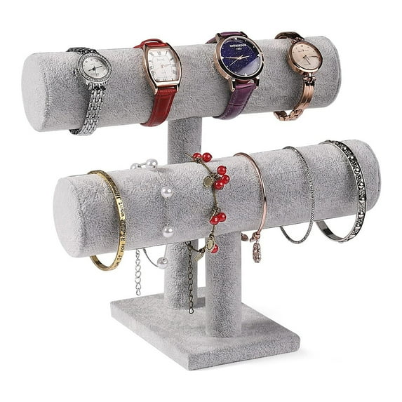 Jewelry Display Tower, Necklace Bracelet and Watch Holder Display Stand, Black Velvet T-Bar Table Top Jewelry Organizer Tower,Light grey