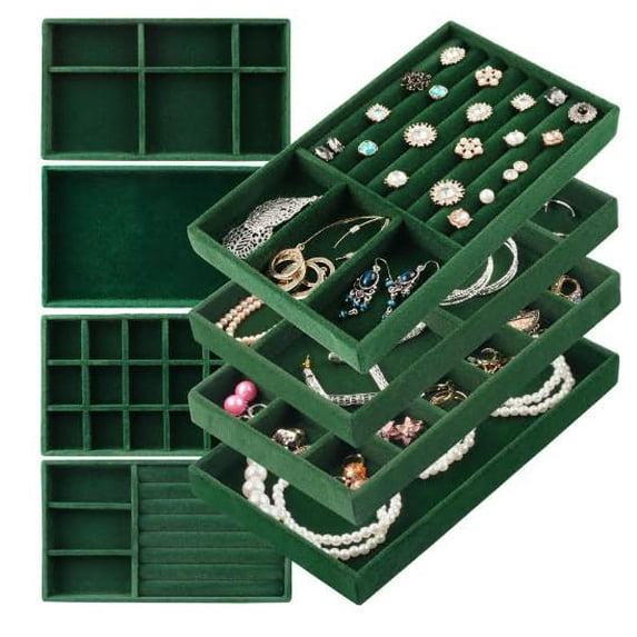Jewelry Drawer Organizer, 8 Set of Stackable Velvet Organizer Tray, Drawer Inserts for Jewelry Organization, Showcase and Safely Store Your Collection with Elegance and Sophistication