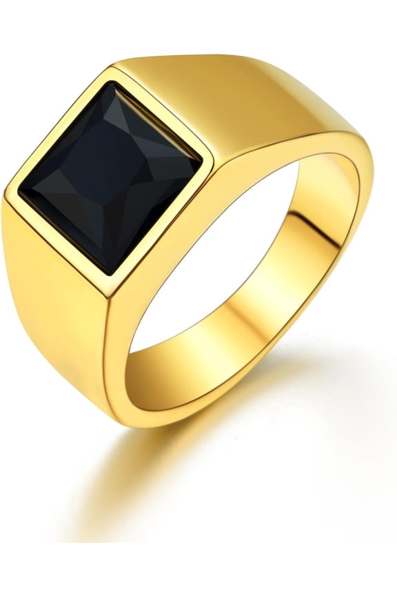 Jewelry Fashion Black Onyx/Blue Gemstone Ring for Men Women, Stainless Steel  Signet Rings Thumb Ring Band for Dad Father, Gothic Skull Rings with Birthstone, Size 7-14, Anillos De Hombre