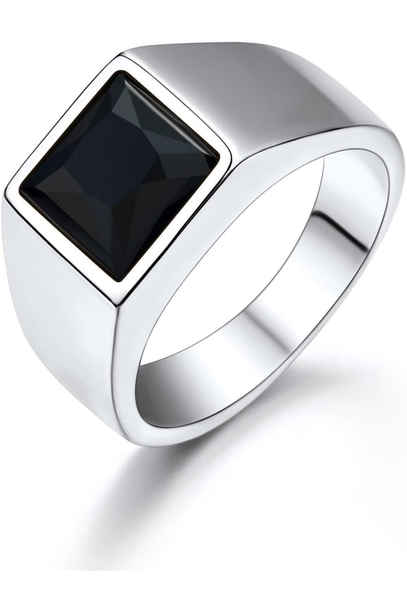Jewelry Fashion Black Onyx/Blue Gemstone Ring for Men Women, Stainless Steel  Signet Rings Thumb Ring Band for Dad Father, Gothic Skull Rings with Birthstone, Size 7-14, Anillos De Hombre