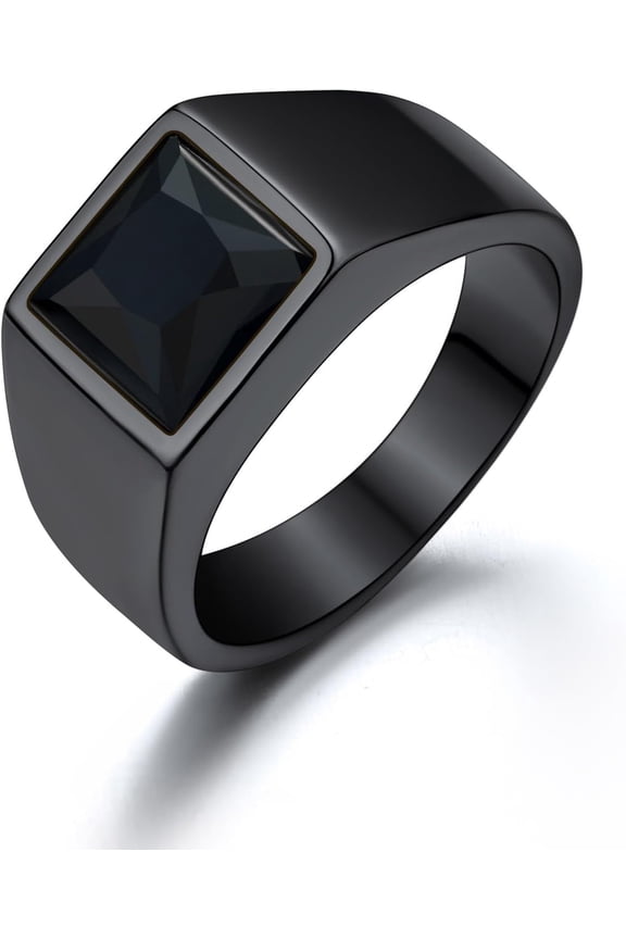 Jewelry Fashion Black Onyx/Blue Gemstone Ring for Men Women, Stainless Steel  Signet Rings Thumb Ring Band for Dad Father, Gothic Skull Rings with Birthstone, Size 7-14, Anillos De Hombre