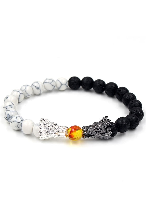 Unisex Crystal Bracelet with White Turquoise and Volcanic Stone Geometric Beaded Fashion Jewelry Gift Bracelet for Men
